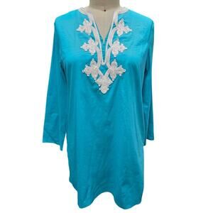 NWT NVELOP Sun Swim Turquoise Cotton Cover-Up UV Protection M